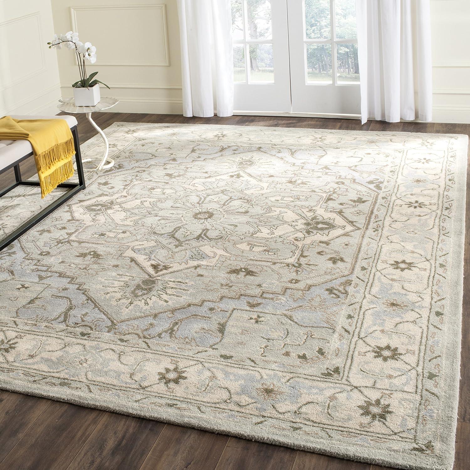 Heritage 6' Square Gray and Beige Wool Area Rug