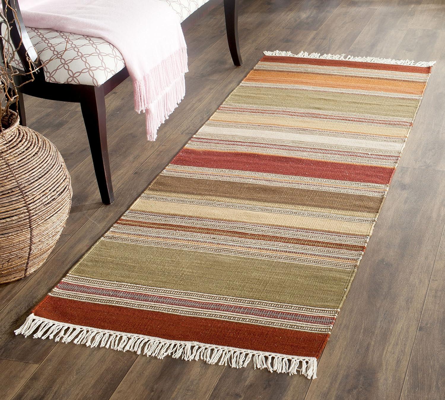 Striped Kilim STK317 Hand Woven Indoor Accent Rug - Green - 2'6"x4' - Safavieh.