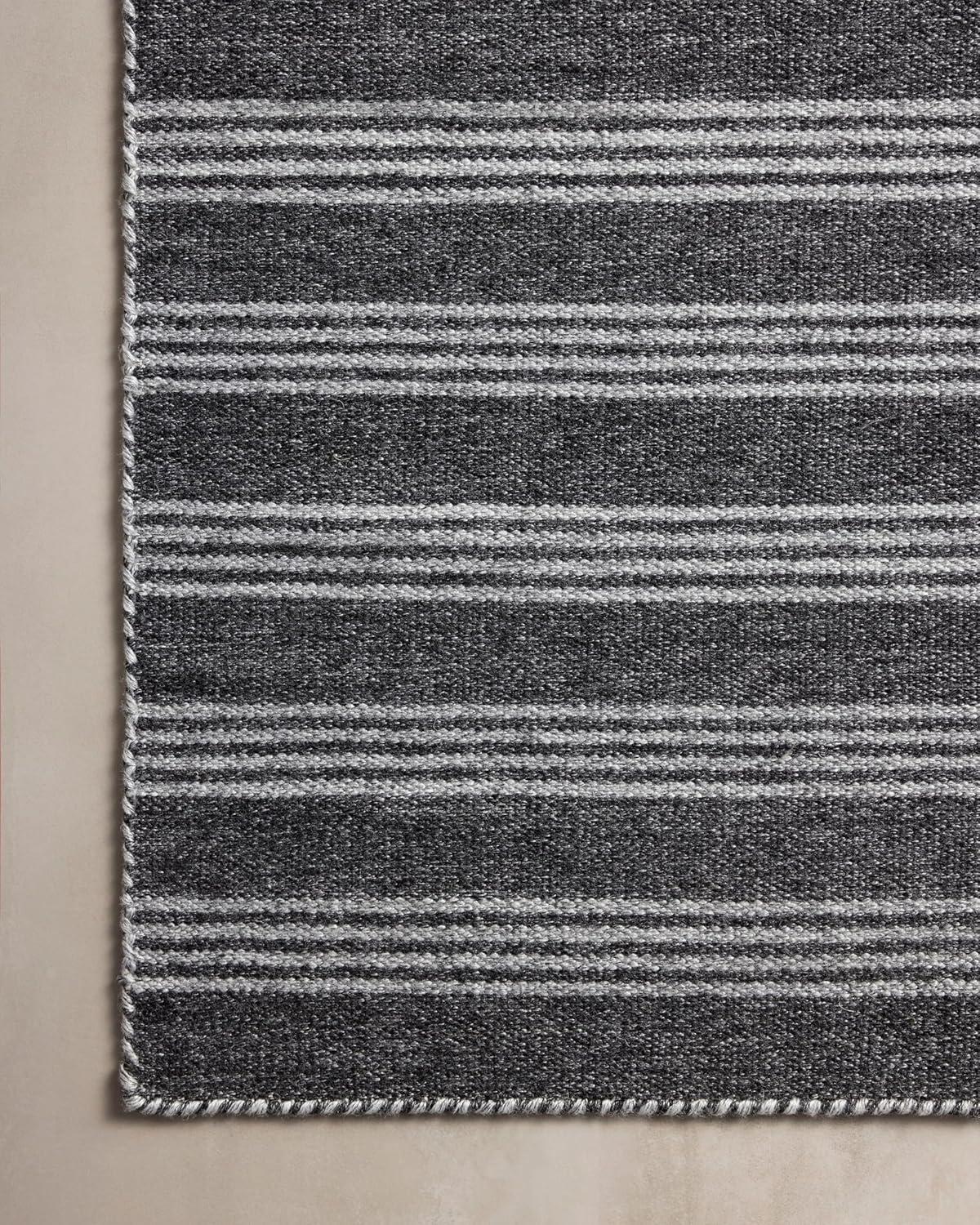 Charlie Striped Hand Loomed Polyester Indoor / Outdoor Area Rug in Black/Gray