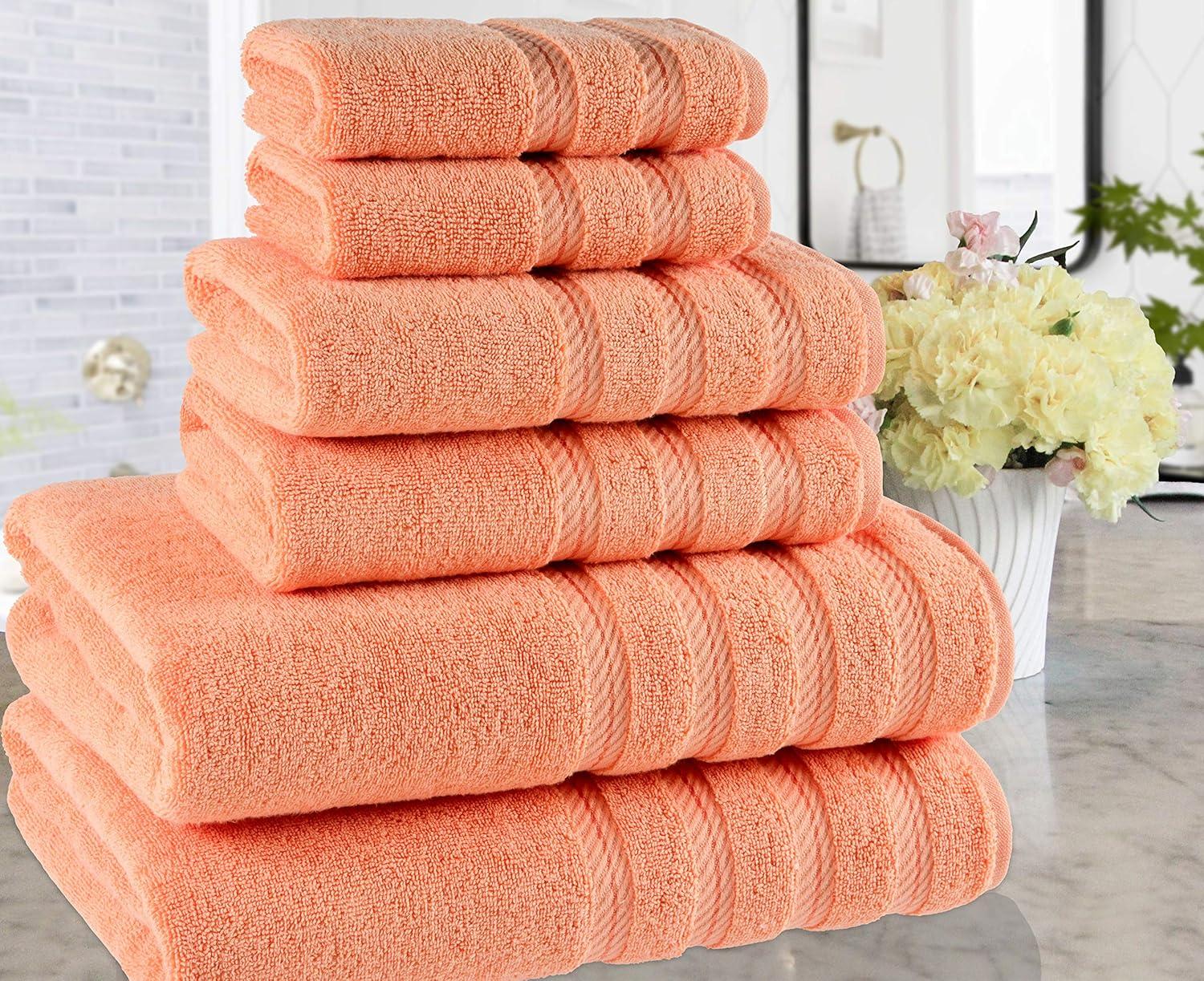 American Soft Linen 6 Piece Towel Set, 100% Cotton Bath Towels for Bathroom, Malibu Peach