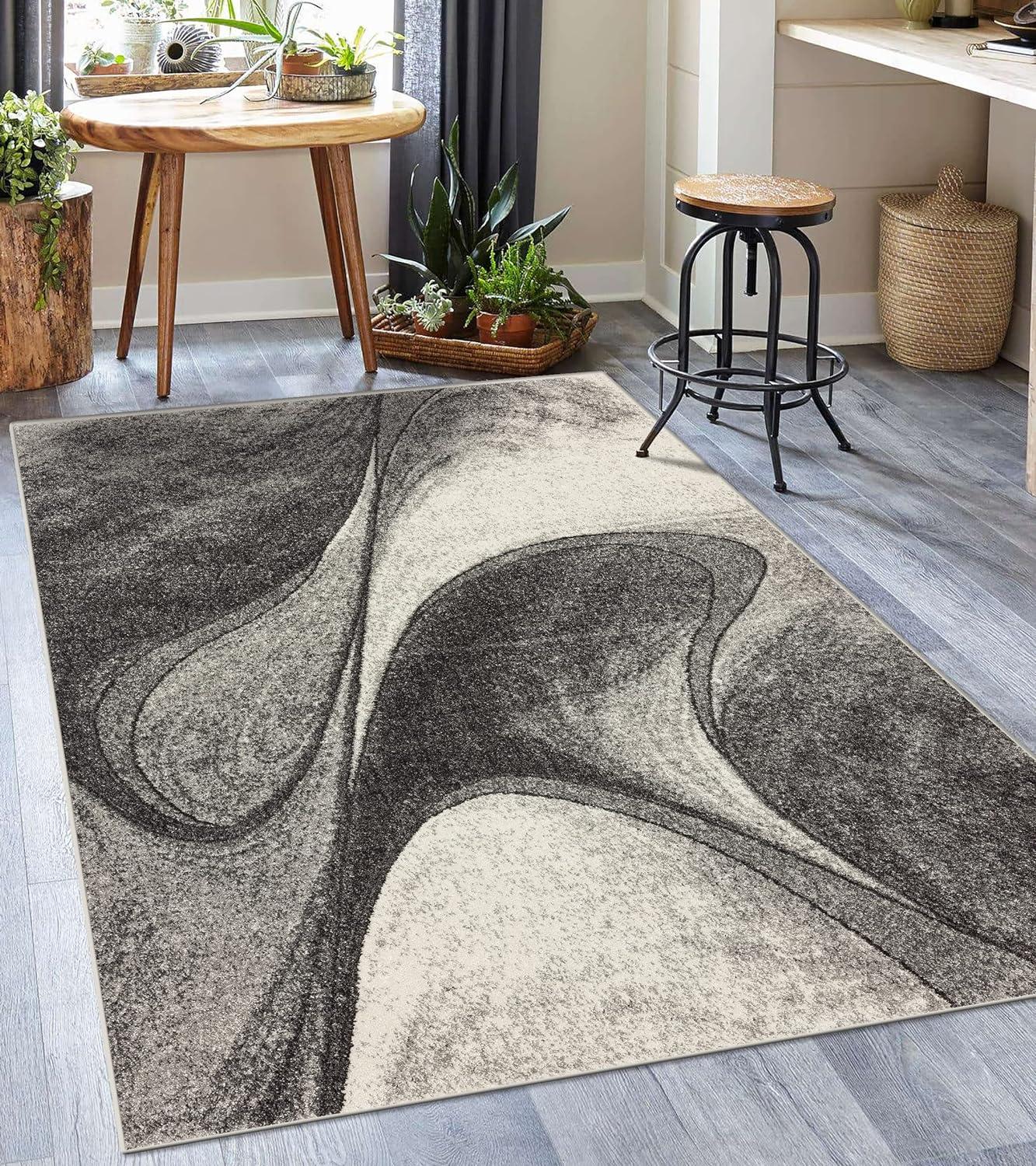 Spiral Abstract Elegance Gray 5' x 7' Synthetic Area Rug