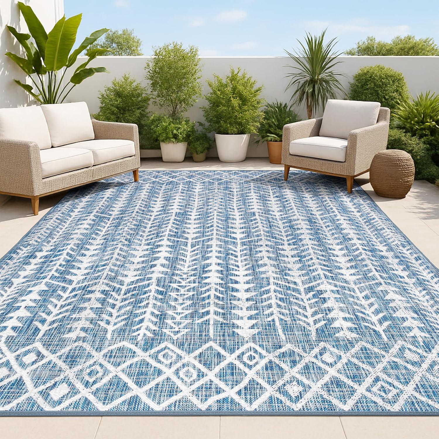 3'x5' Tokay Bohemian Geometric Indoor/Outdoor Area Rug, Blue/Ivory - JONATHAN Y