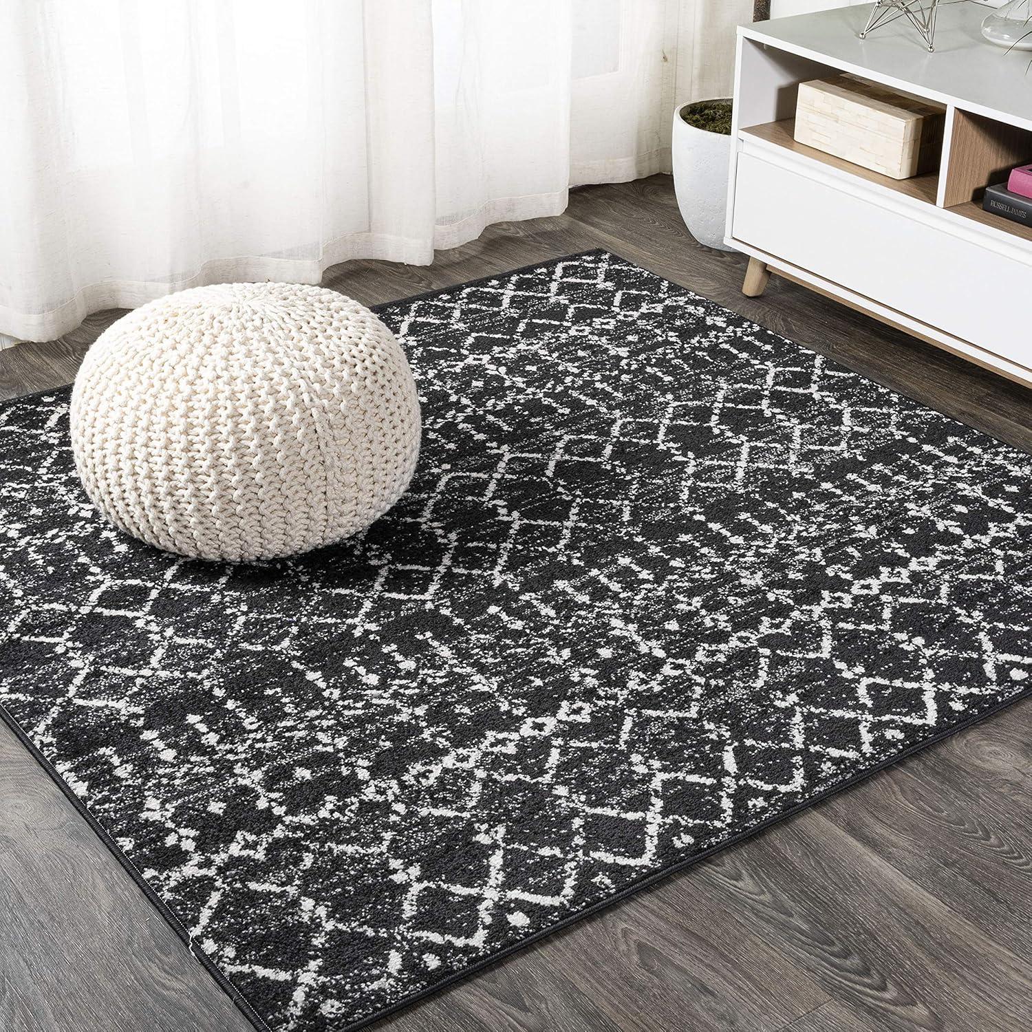 JONATHAN Y Moroccan HYPE Boho Vintage Diamond Black/Ivory 5' Square Area Rug