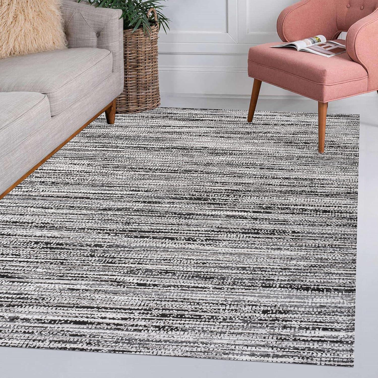 Black and Gray 8' x 10' Stripe Synthetic Area Rug