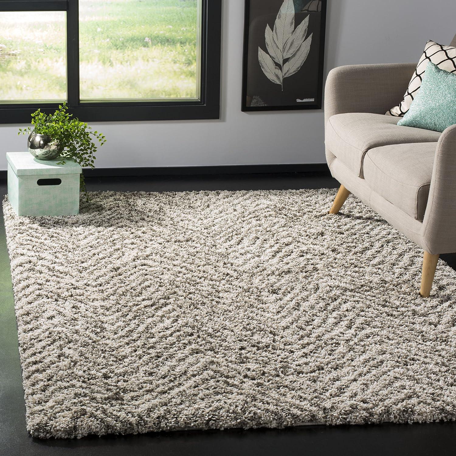 Ivory and Grey High Pile Shag Runner Rug