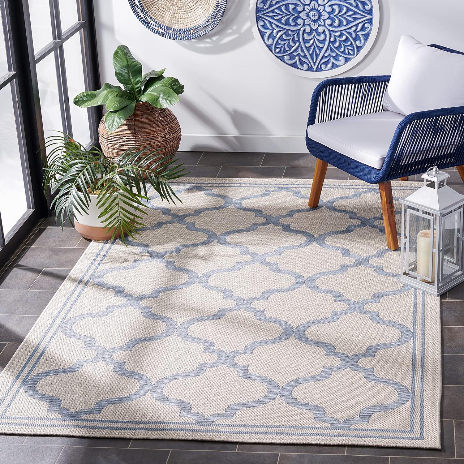 SAFAVIEH Outdoor BMU810L Bermuda Collection Ivory / Blue Rug