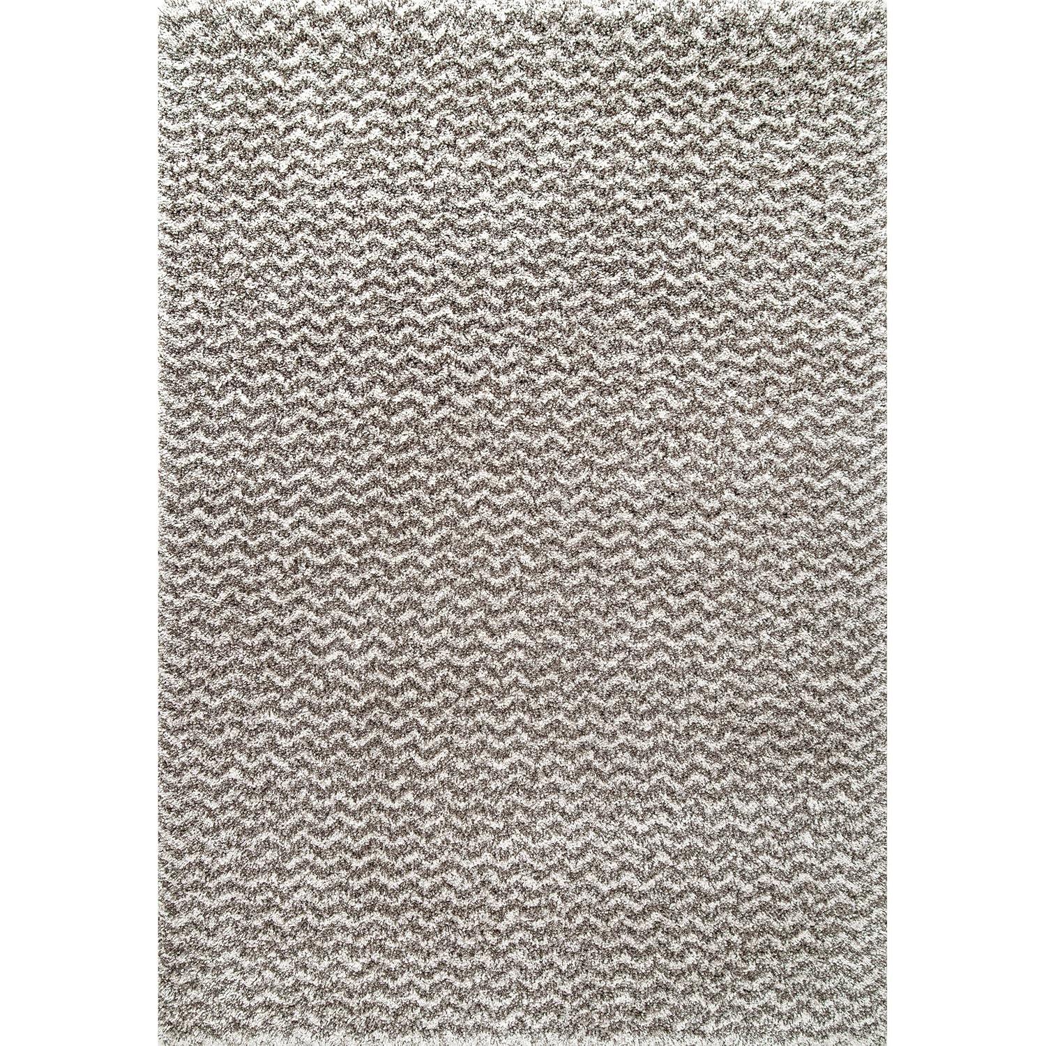 Nuloom Cuellar Striped 7x9 Shag Indoor Area Rug for Living Room Bedroom Dining Room Nursery, Dark Grey/Ivory