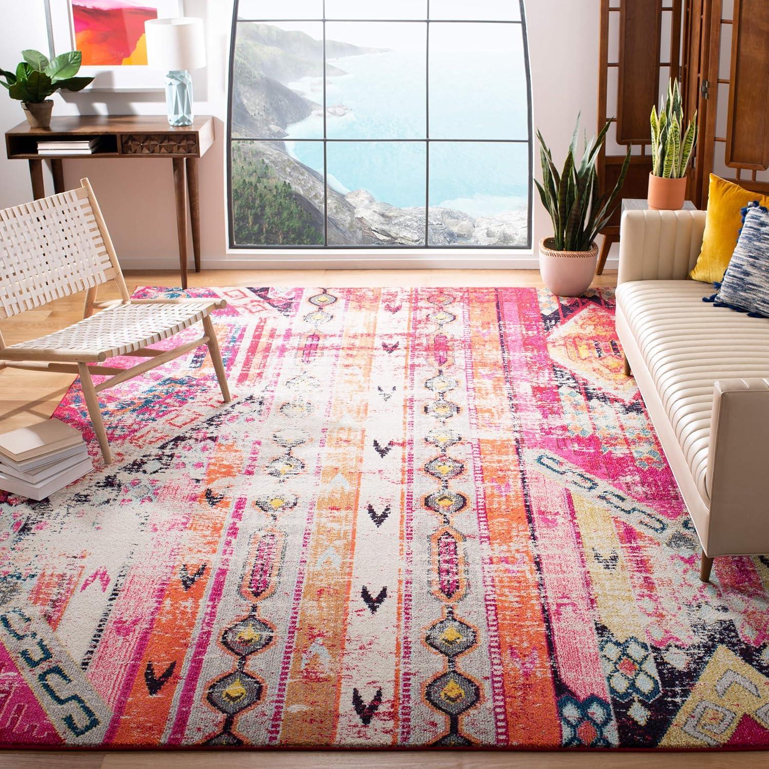 Boho Chic Magenta Multi 9' x 12' Synthetic Rectangular Area Rug