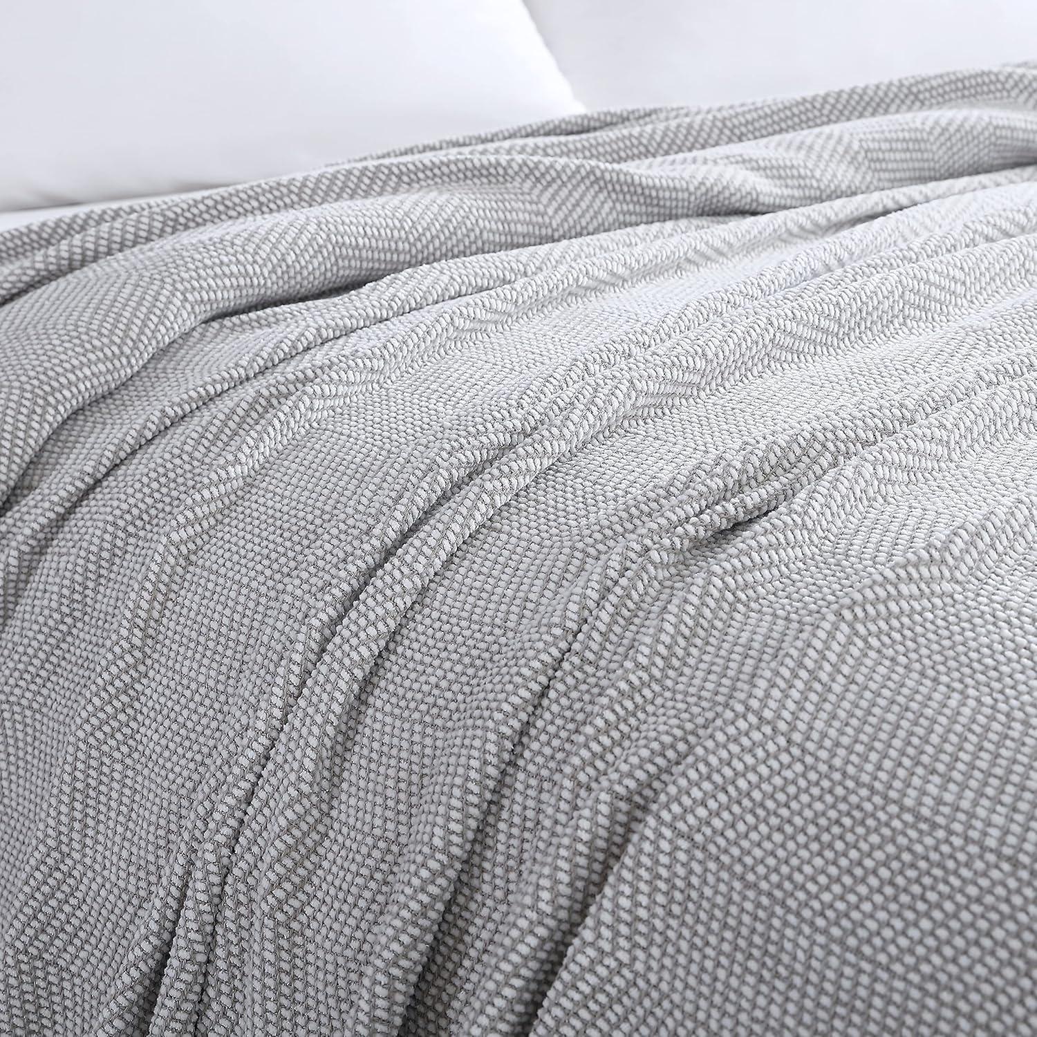 Vera Wang Chenille Pique Cotton Grey Blanket