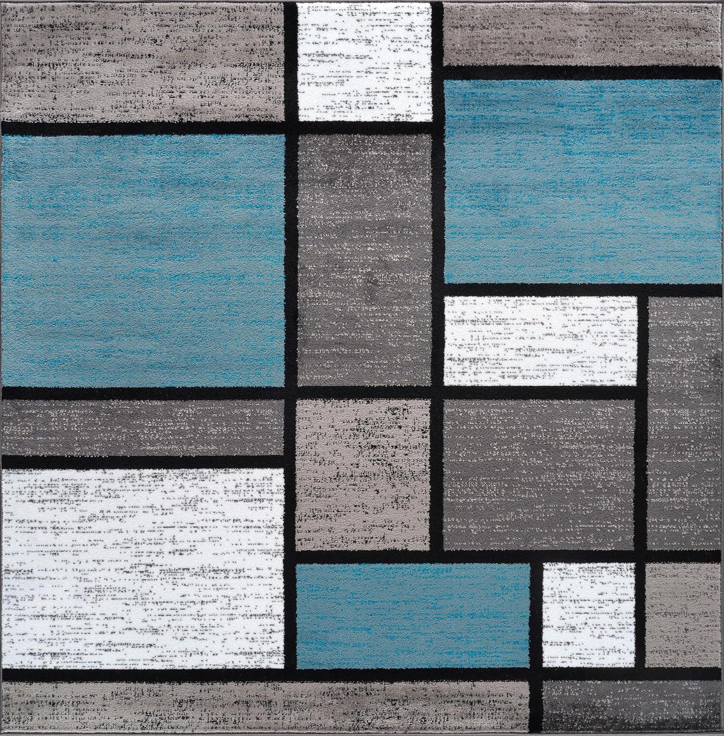 World Rug Gallery Contemporary Modern Boxed Color Block Area Rug - Blue 6'6"x6'6"