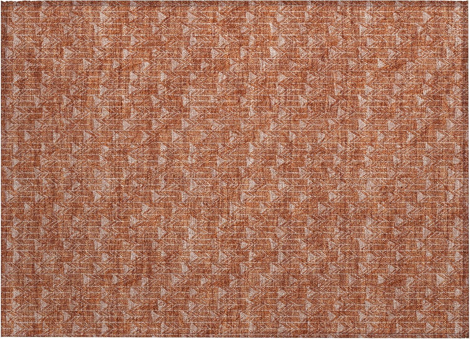 Terracotta Geometric Synthetic Washable Rectangular Rug