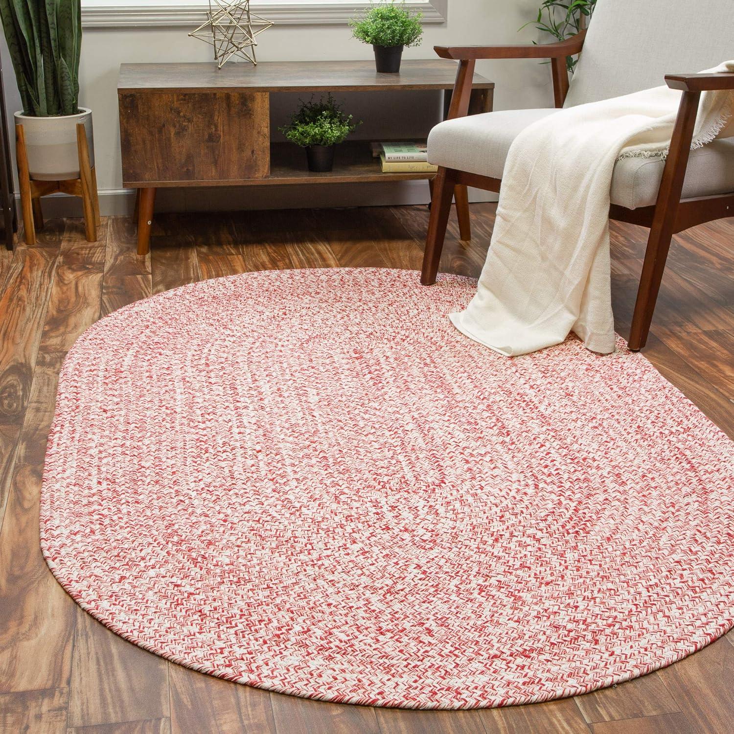Leslie Country Red & White Area Rug Oval 8' x 10' Oval