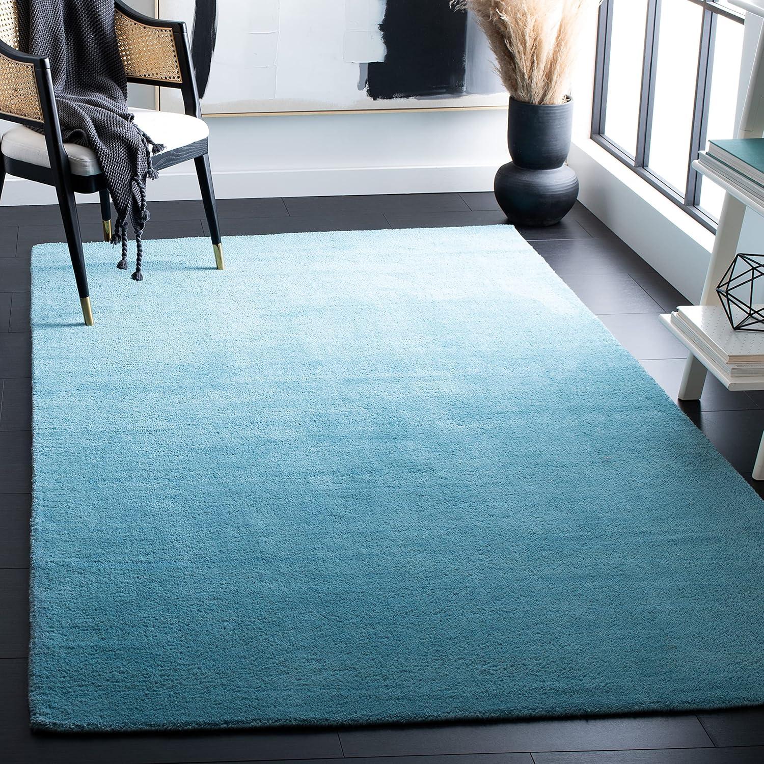 Turquoise Tufted Handmade Wool 5' x 8' Area Rug