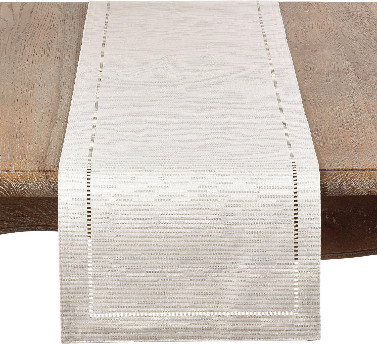 Gray Geometric Hemstitched Polyester Table Runner