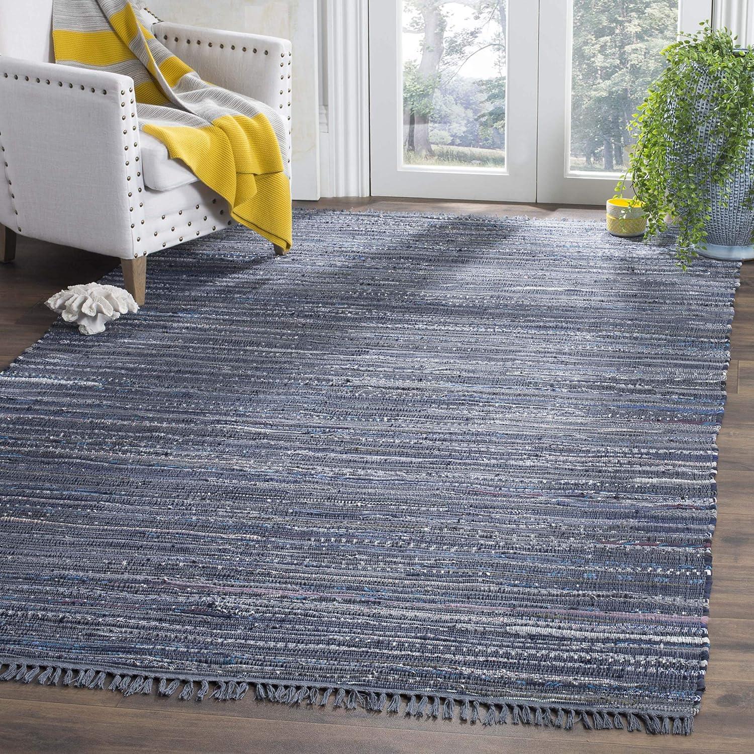 SAFAVIEH Rag Robynne Striped Cotton Area Rug, Ink/Multi, 4' x 4' Square