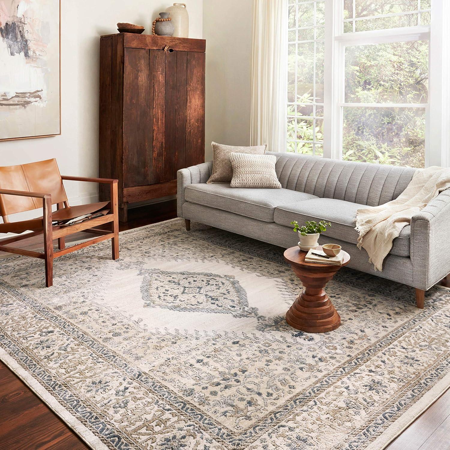 Teagan Ivory Synthetic Rectangular Easy-Care Area Rug