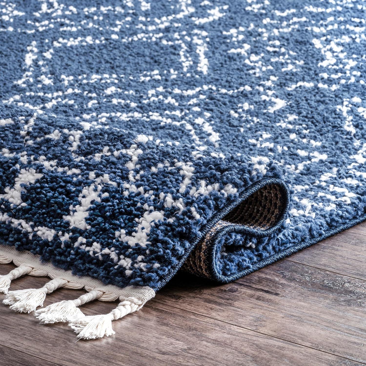 Braided Blue Synthetic 79" Reversible Shag Area Rug