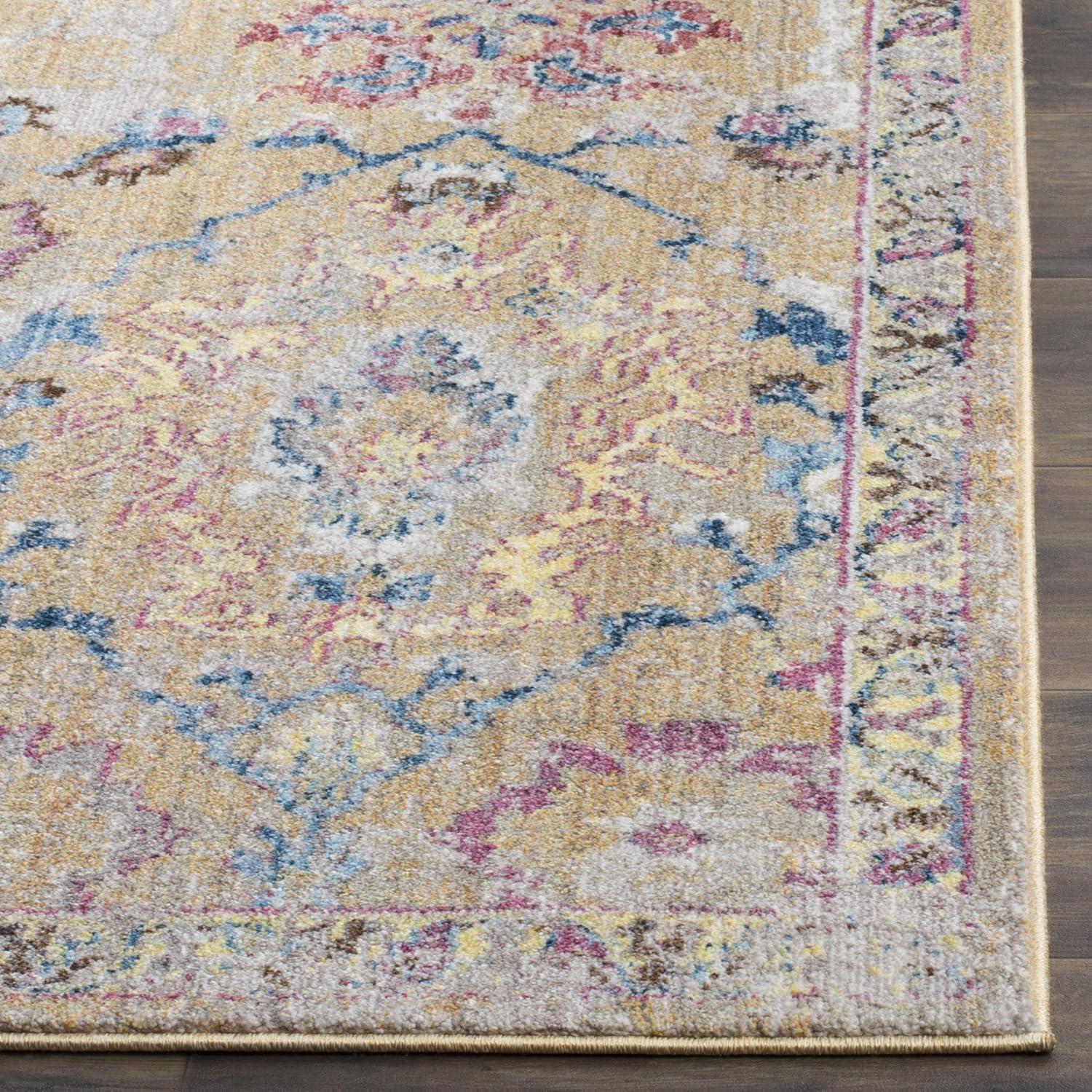 SAFAVIEH Bristol Gorden Oriental Polyester Area Rug, Camel/Blue, 8' x 10'