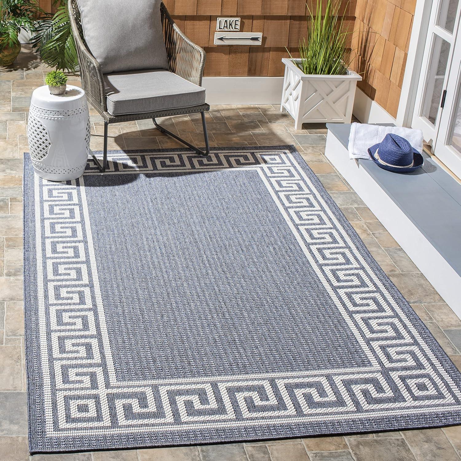 Bermuda BMU820 Power Loomed Indoor/Outdoor Area Rug - Dark Blue/Ivory - 6'7"x9'2" - Safavieh.