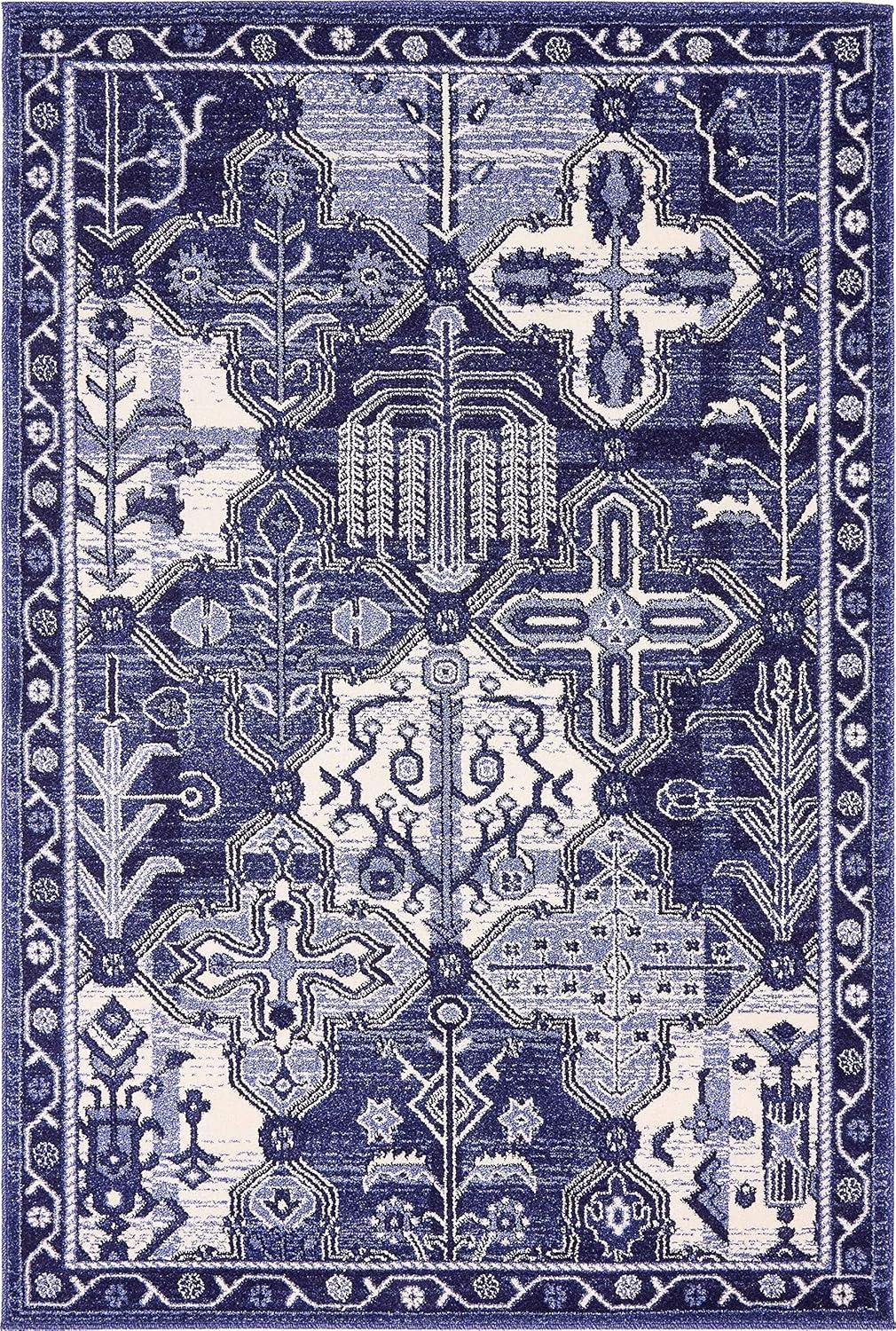 Unique Loom La Jolla Collection Area Rug - Cathedral (4' 1" x 6' 1" Rectangle Blue/Ivory)