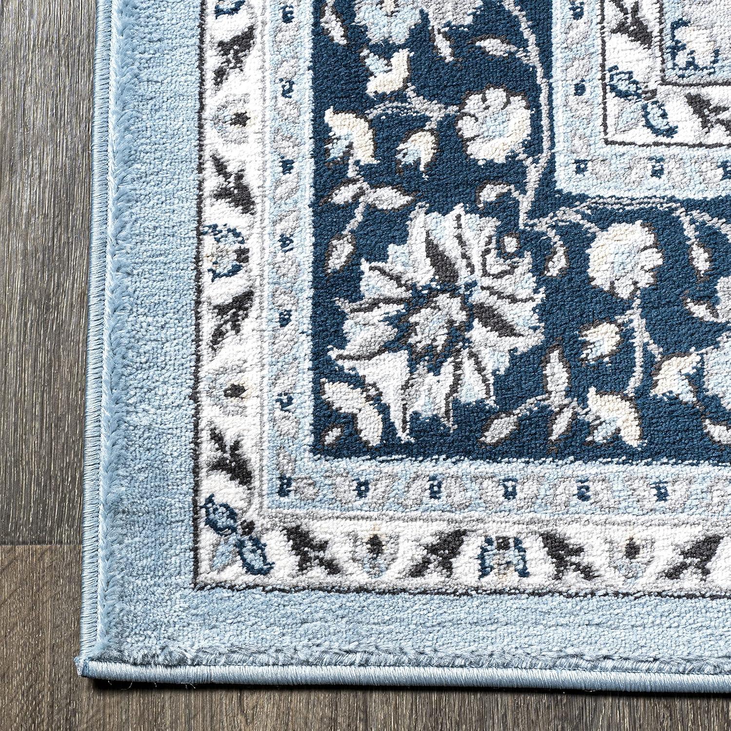 8'x 10' Palmette Modern Persian Floral Area Rug, Blue/Navy - JONATHAN Y