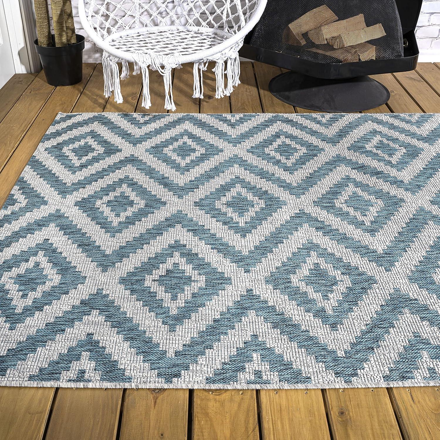 Reversible Sintra Diamond Blue/Gray Geometric Indoor/Outdoor Rug