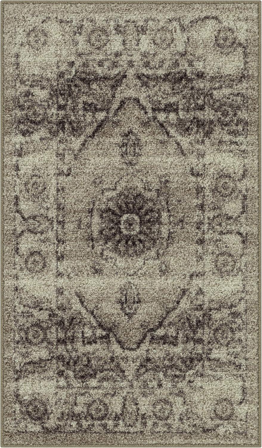 Maples Rugs Lexington Farmhouse Floral Taupe Washable Entryway Area Rug, 1'8 x 2'10