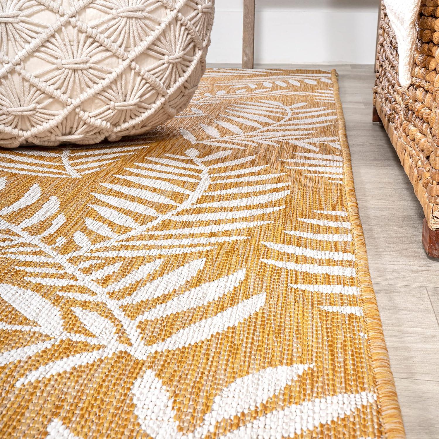 2' x 10' Nevis Palm Frond Indoor/Outdoor Runner Rug, Yellow/Cream - JONATHAN Y