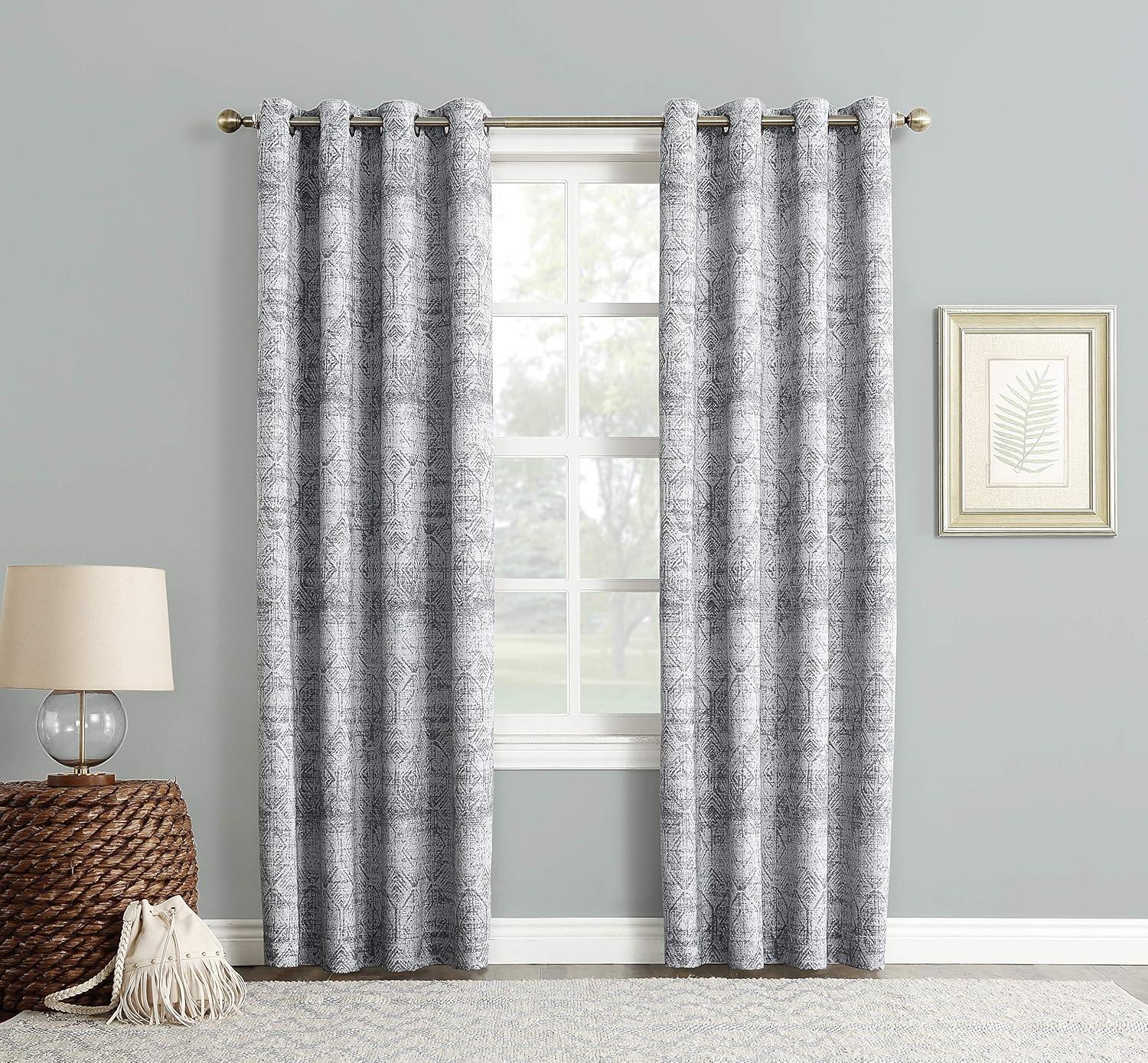 Sun Zero Blackout Darren Distressed Woven Jacquard Grommet Curtain Panel