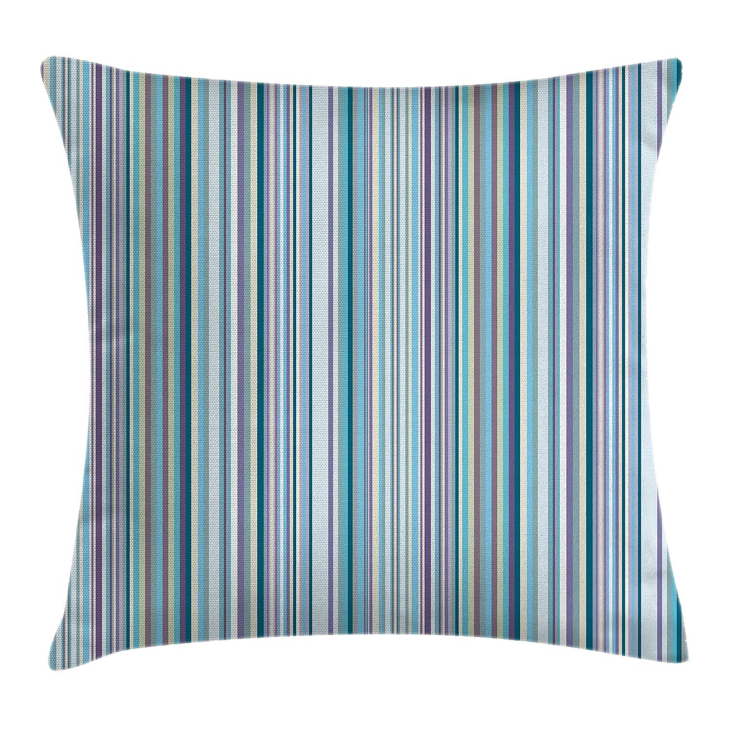 Striped Throw Pillow Cushion Cover, Blue Purple Teal Aqua Lavender Colored Vertical Stripes Geometric Abstract Vintage, Decorative Square Accent Pillow Case, 16 X 16 Inches, Multicolor, by Ambesonne