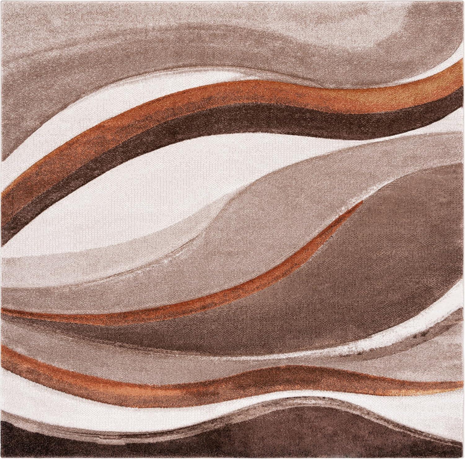 10' Square Beige and Brown Abstract Synthetic Area Rug