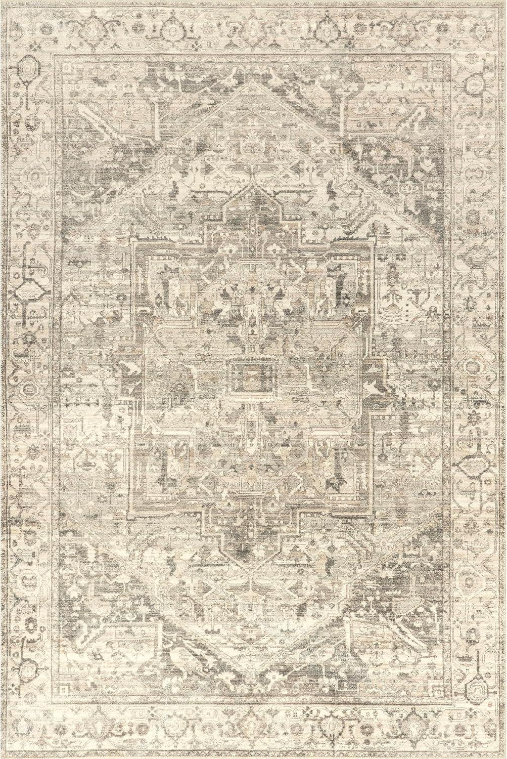 Nuloom 6 Round Machine Washable Rain Haven Vintage Medallion Indoor Area Rug, Grey Non-Slip Backing, Stain Resistant,  BedroomLiving Room, Kitchen