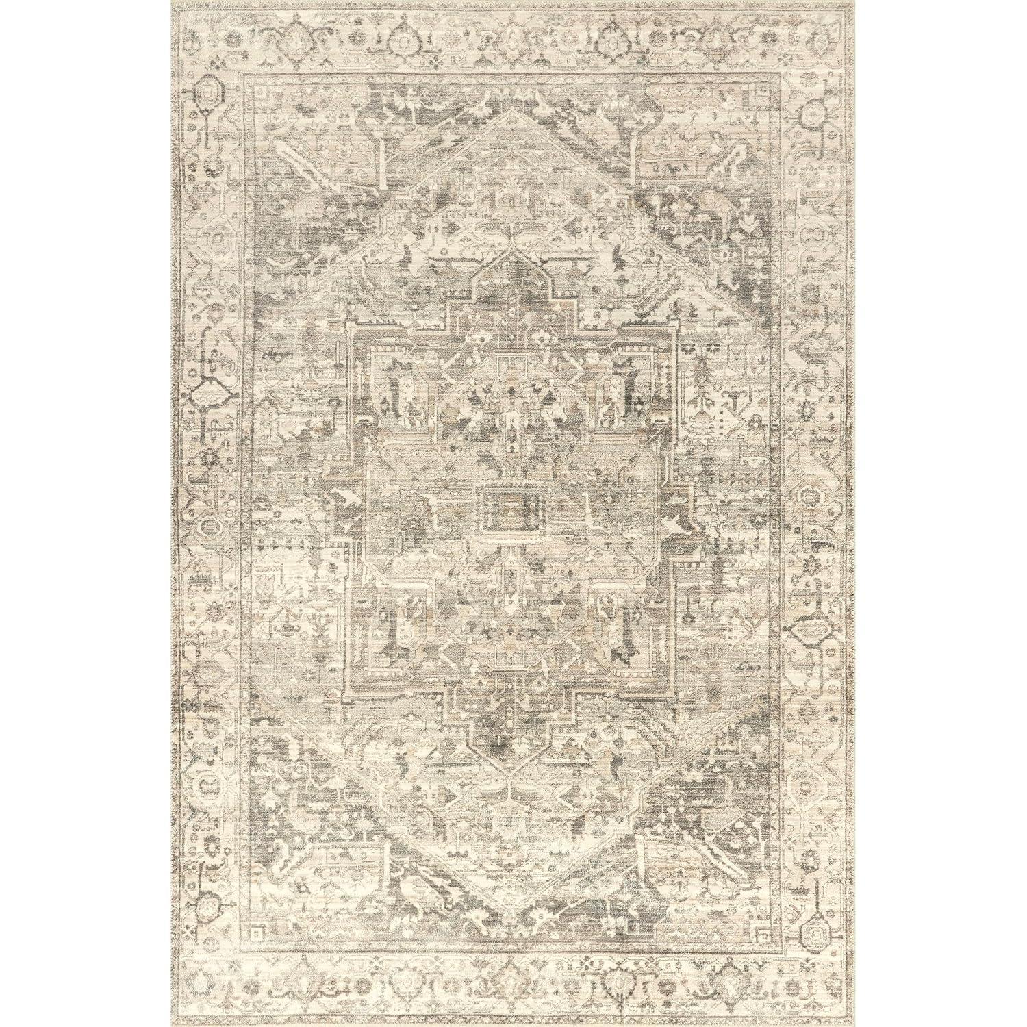 Nuloom 6 Round Machine Washable Rain Haven Vintage Medallion Indoor Area Rug, Grey Non-Slip Backing, Stain Resistant,  BedroomLiving Room, Kitchen