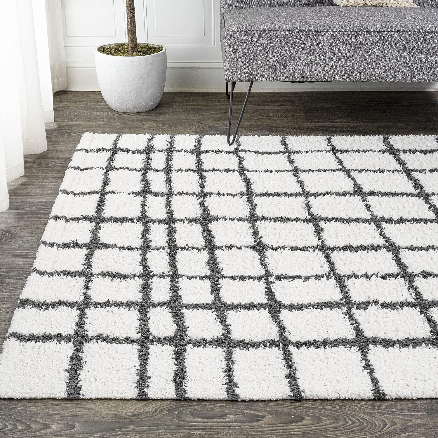 Arenal Geometric Grid Shag Area Rug  - JONATHAN Y