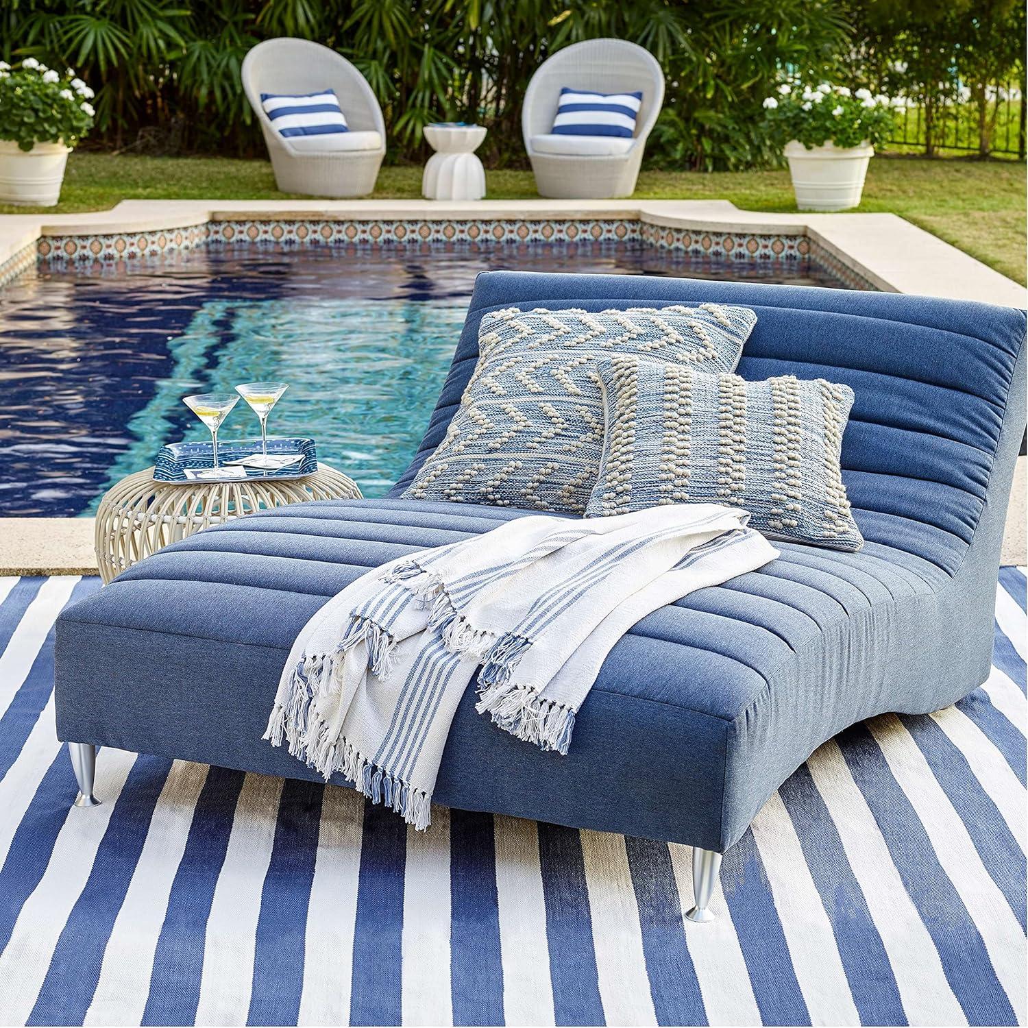 Catamaran Stripe Denim/White Handwoven Indoor/Outdoor Rug