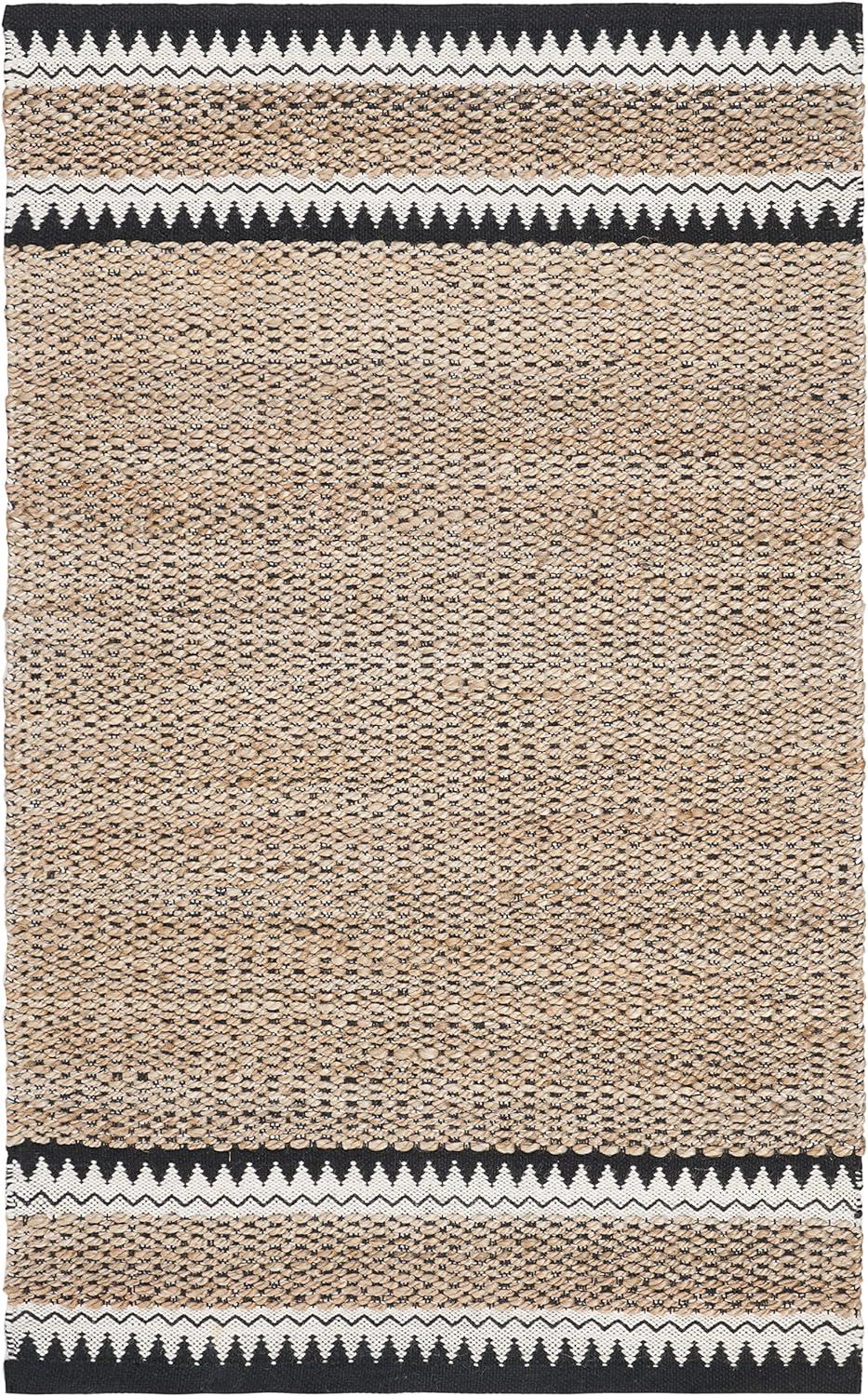 SAFAVIEH Natural Fiber Becky Solid Area Rug, Natural/Navy, 3' x 5'