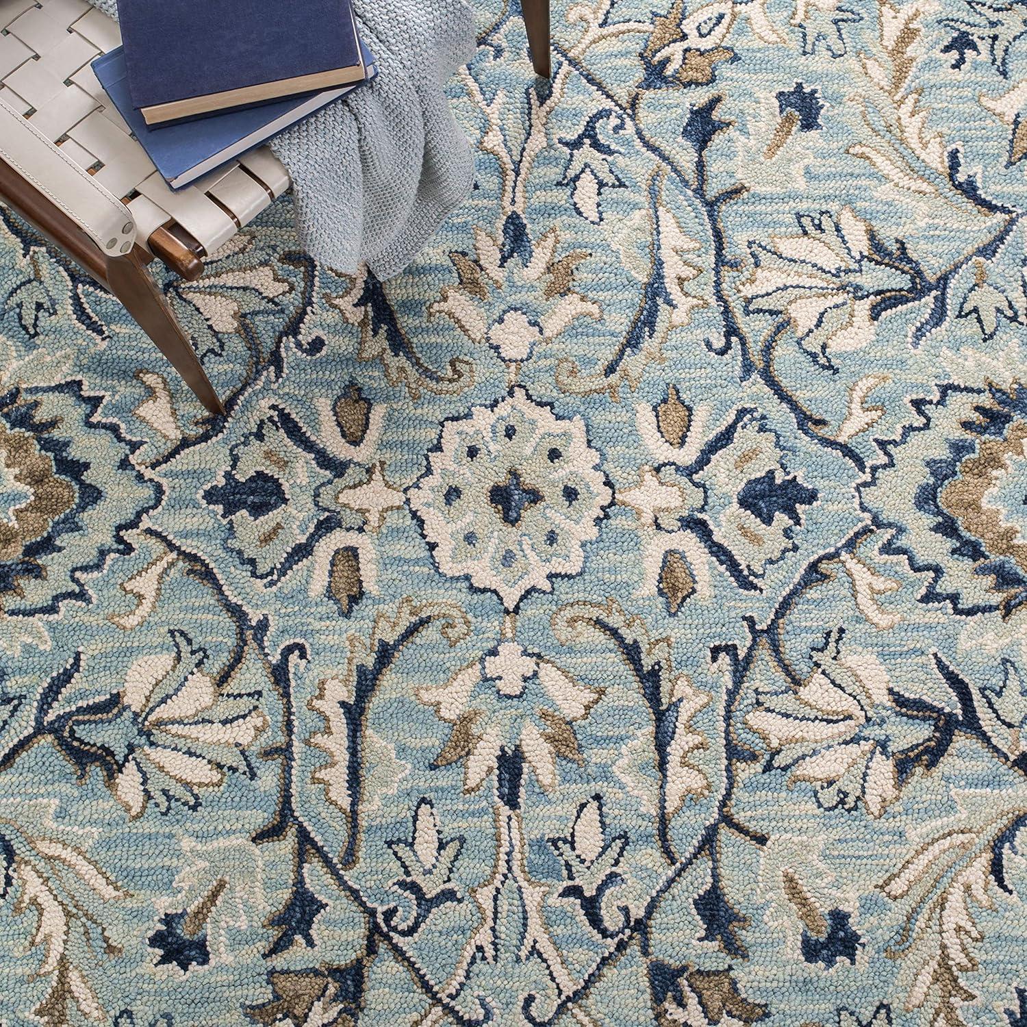 Hand-Tufted Reversible Floral Blue & Ivory Wool Accent Rug - 2'3" x 4'