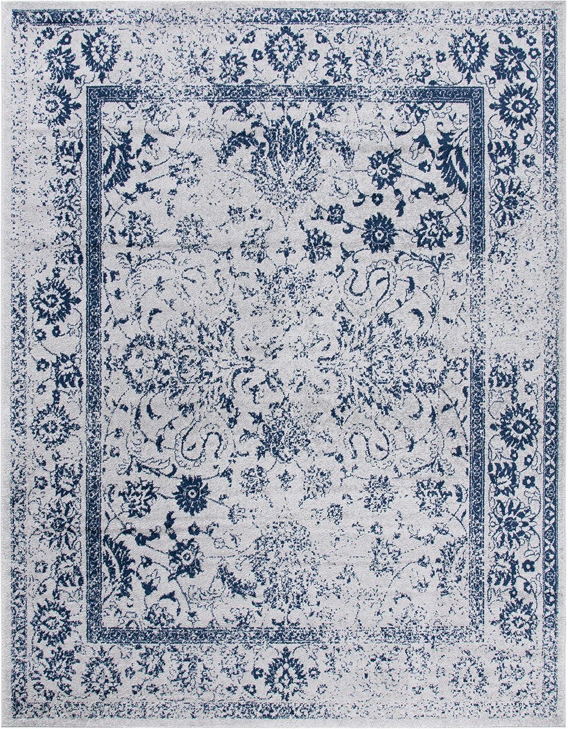 SAFAVIEH Adirondack Wyatt Distressed Area Rug, Ivory/Navy, 11' x 15'