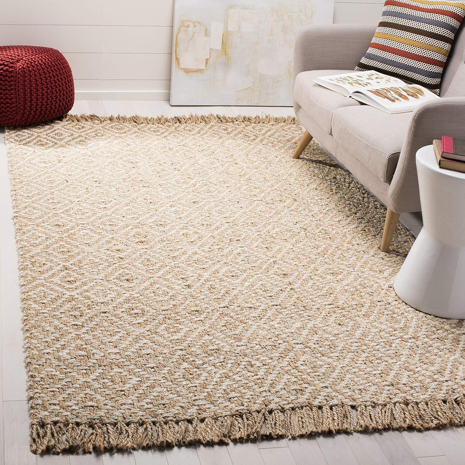 Ivory Natural 6' Square Handmade Boho Geometric Jute Area Rug