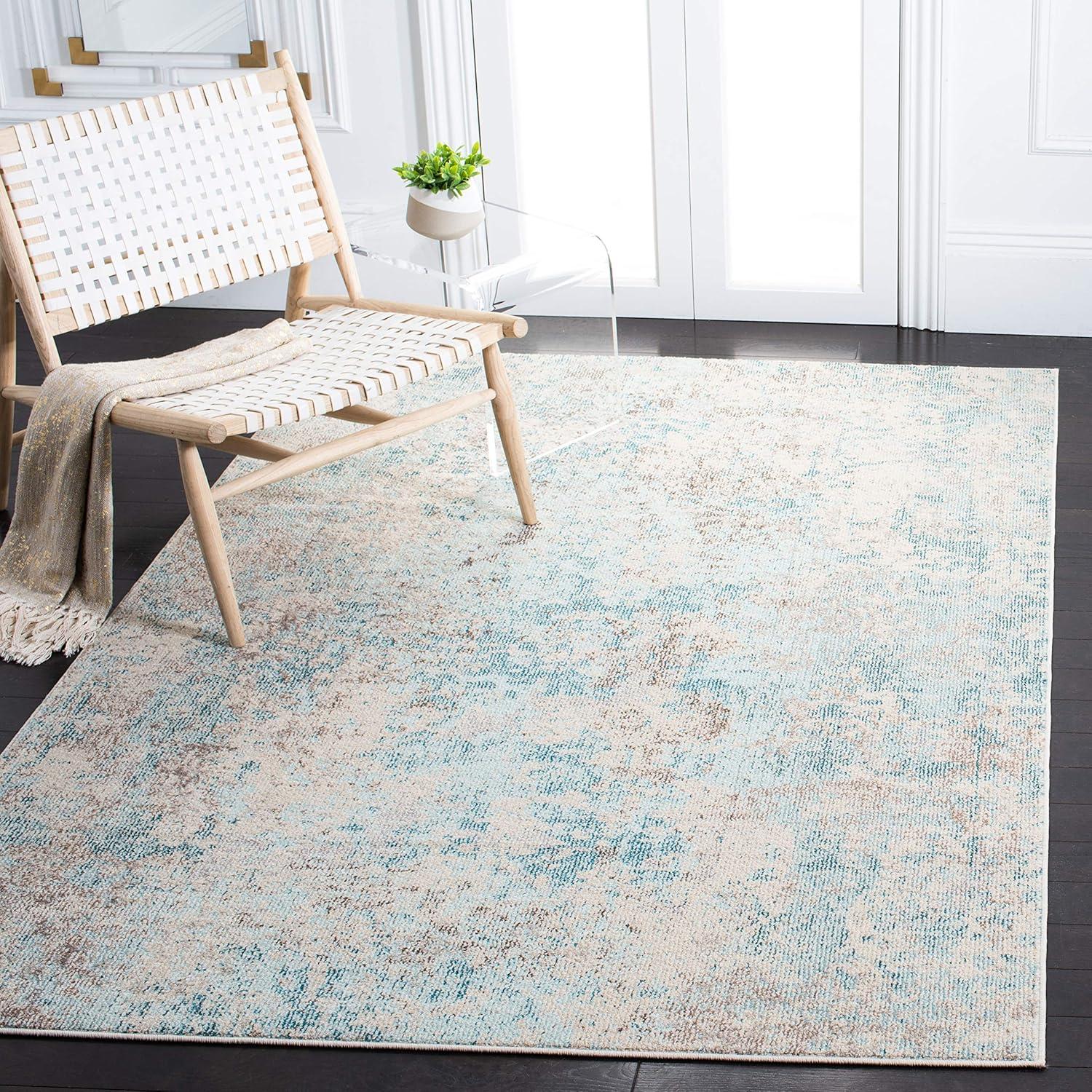 SAFAVIEH Madison Nita Vintage Floral Area Rug, Ivory/Teal, 3' x 3' Square