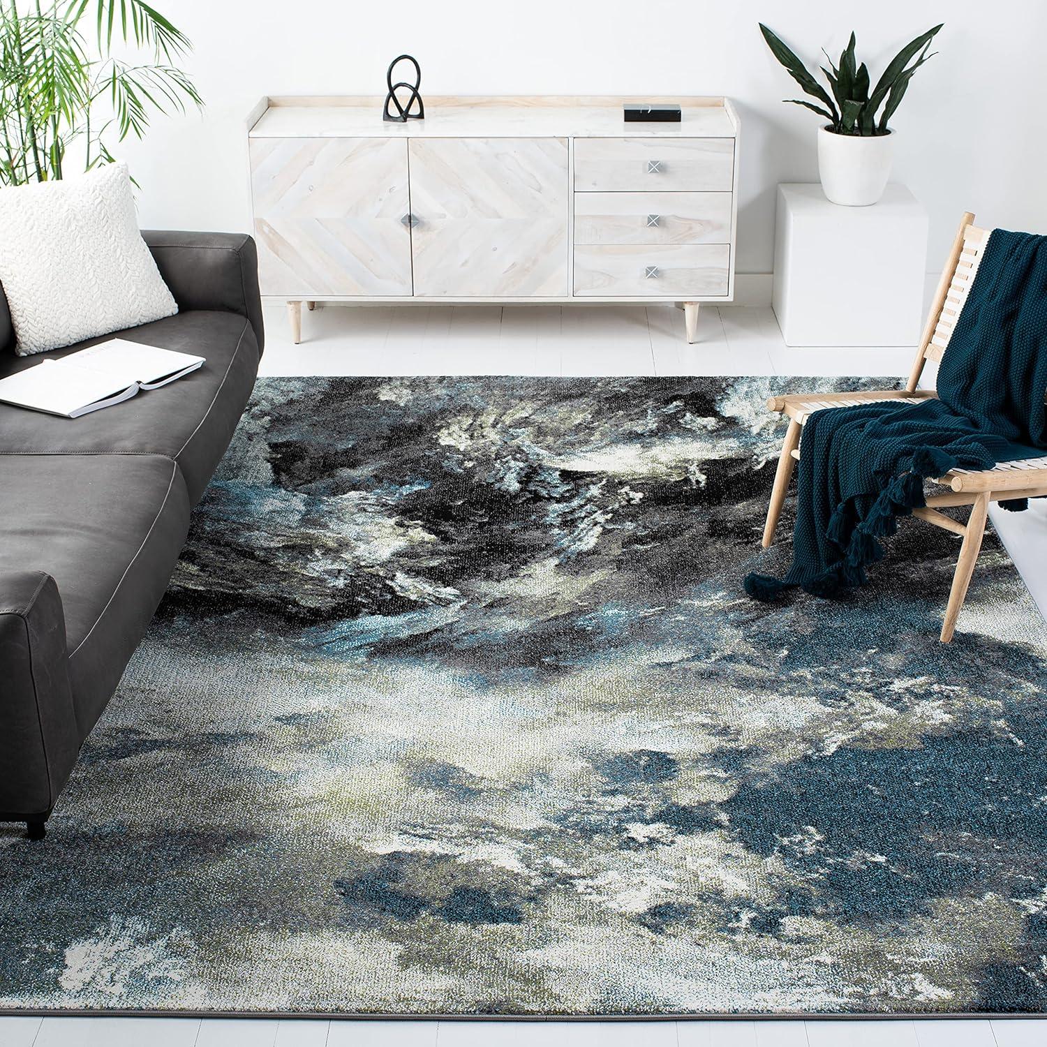 Blue and Multicolor Abstract 8' x 10' Synthetic Area Rug