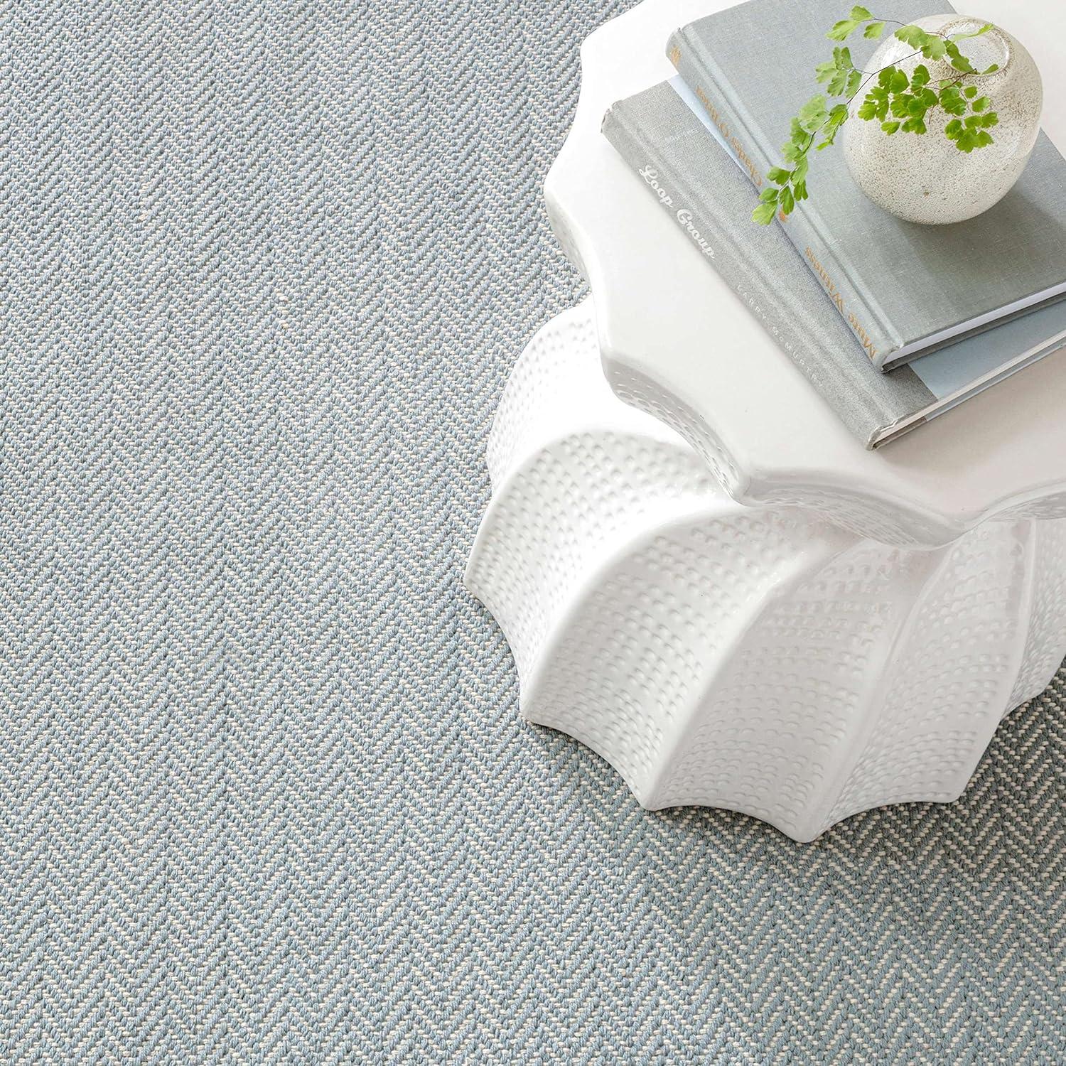 Herringbone Handwoven Cotton Swedish Blue Area Rug