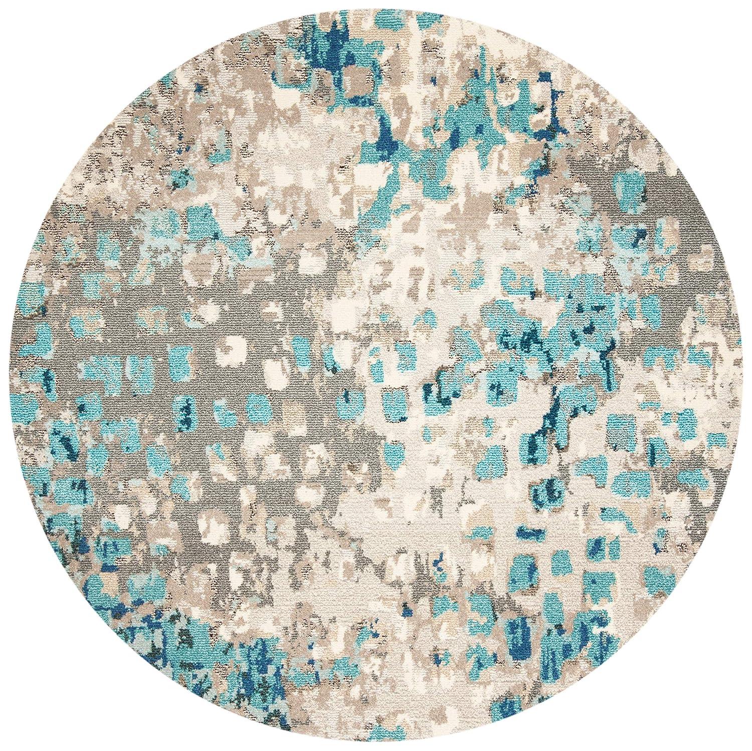 Madison MAD425 Power Loomed Indoor Area Rug - Grey/Blue - 5' Round - Safavieh
