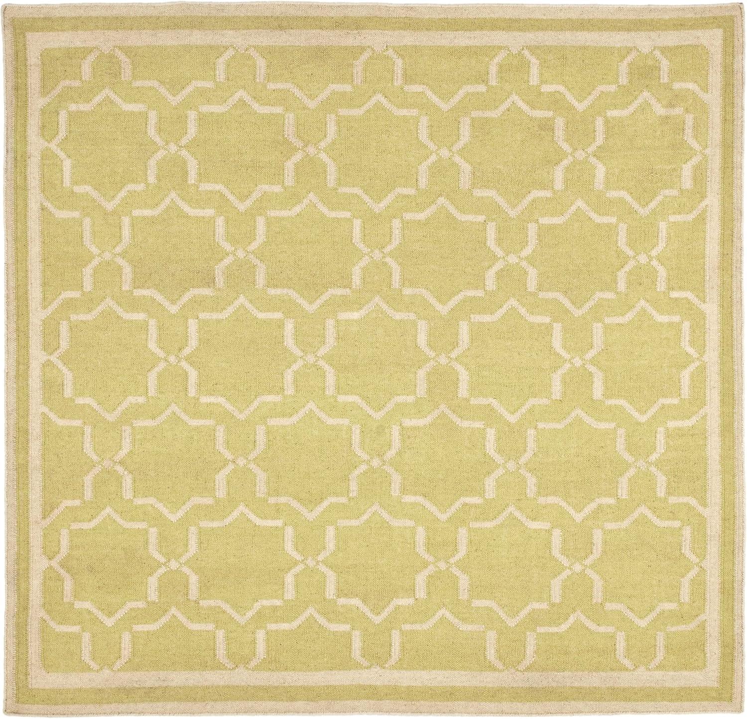 SAFAVIEH Dhurrie Myles Geometric Moroccan Wool Area Rug, Light Green/Ivory, 6' x 6' Square