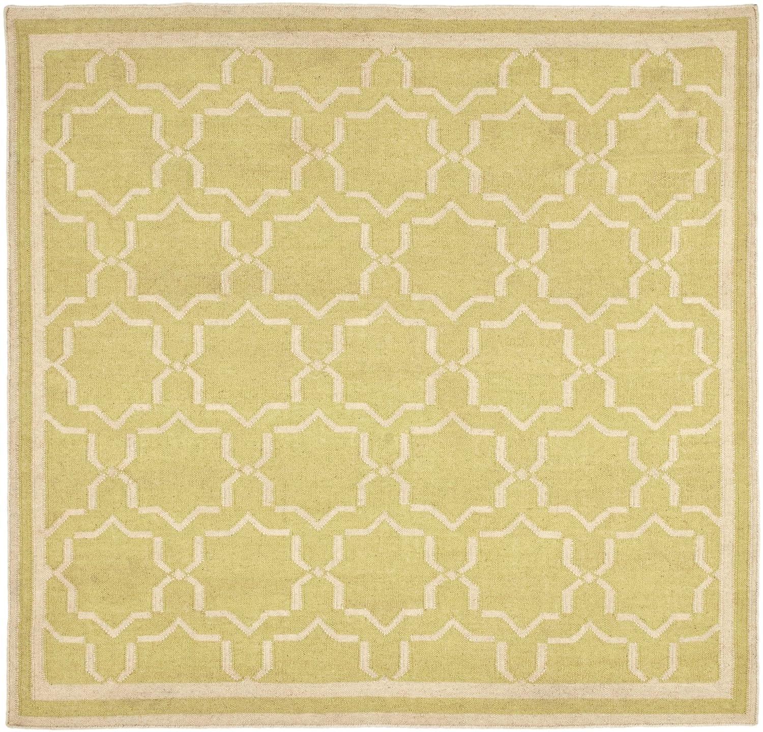 SAFAVIEH Dhurries Myles Geometric Area Rug, Light Green/Ivory, 6' x 6' Square