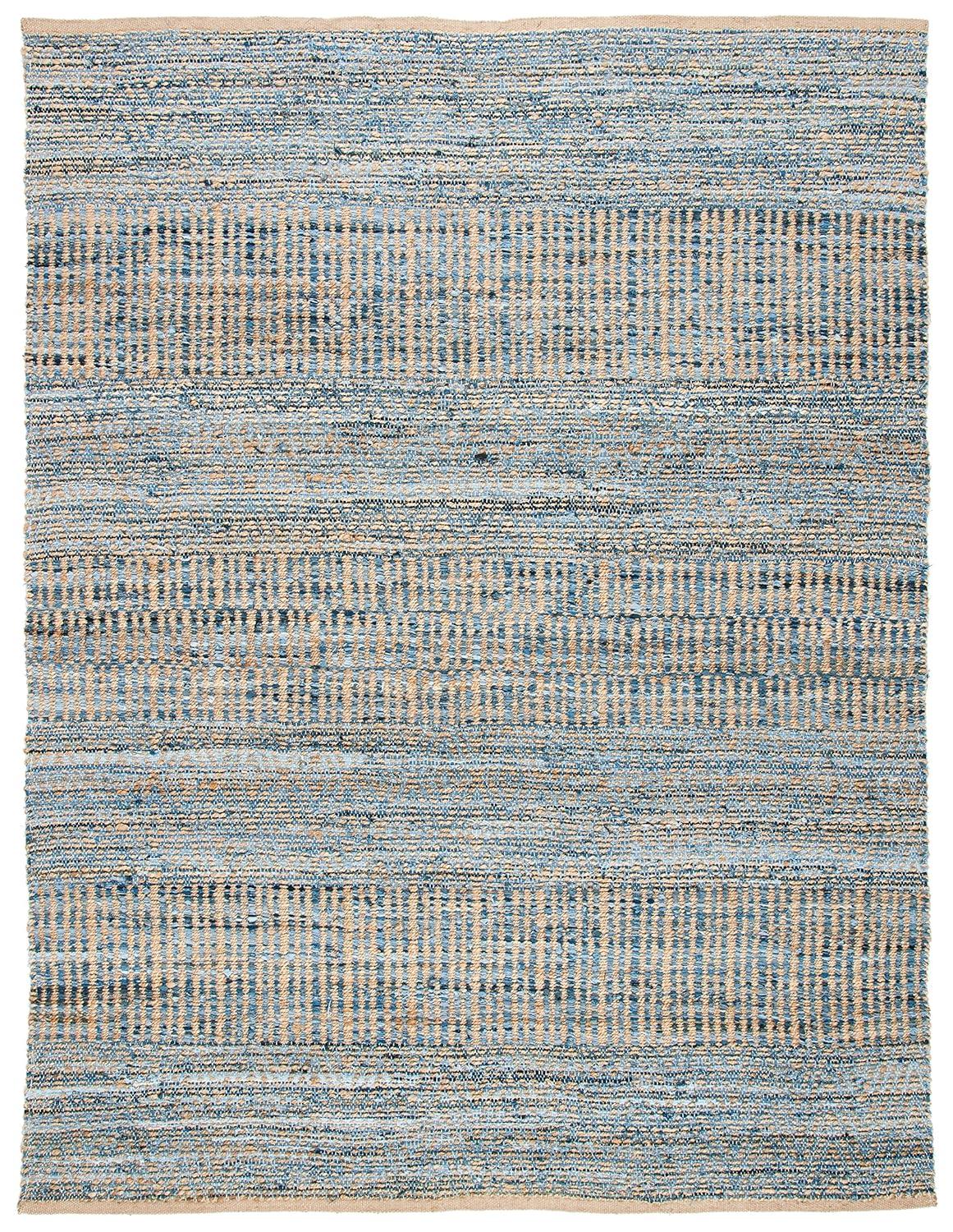 SAFAVIEH Cape Cod Gladwyn Braided Striped Jute Area Rug, 10' x 14', Natural/Blue