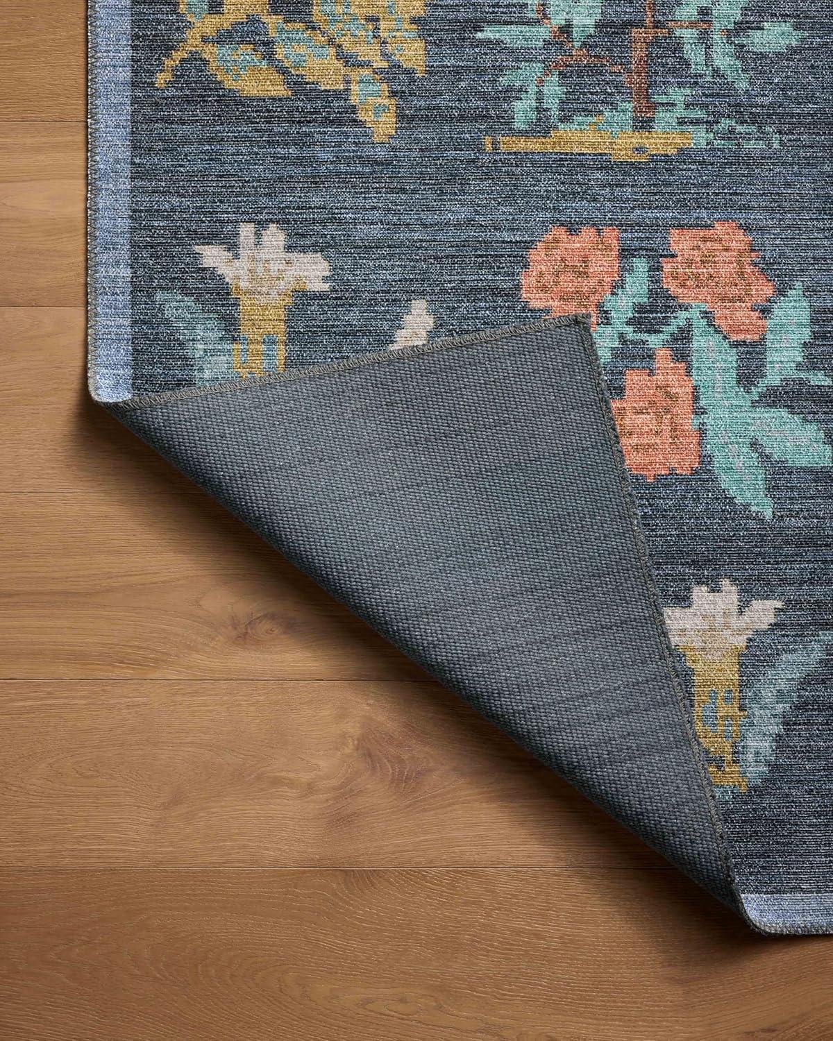 Navy Floral Synthetic 7'-6" x 9'-6" Area Rug