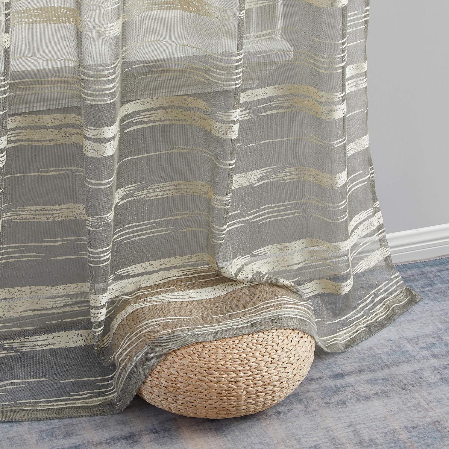 HLC.ME Broadway Stripe Decorative Semi Sheer Light Filtering Grommet Window Treatment Curtain Panels - Set of 2 - Beige, 54 W x 84 L