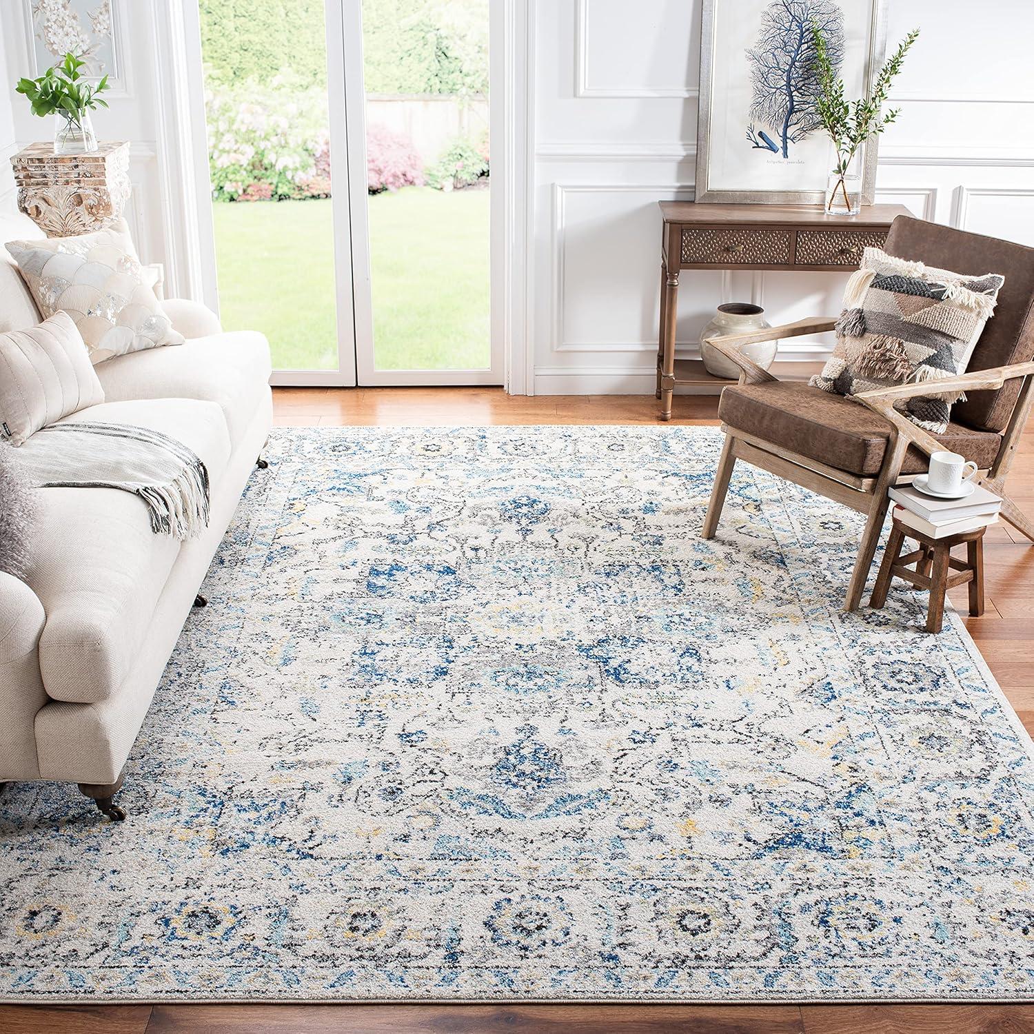 Reversible Easy-Care Synthetic 10' Square Area Rug in Grey/Ivory