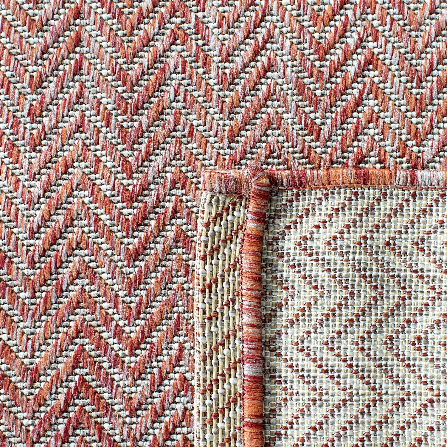 Modern Red and Beige Chevron 2' x 3'7'' Outdoor Accent Rug